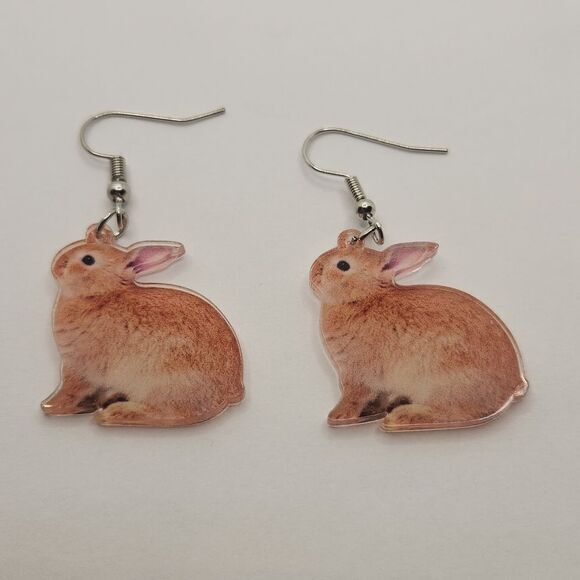 Cute Vintage‎ Acrylic Easter Brown Bunny Rabbit Women's Dangle Animal Earrings - Picture 3 of 3